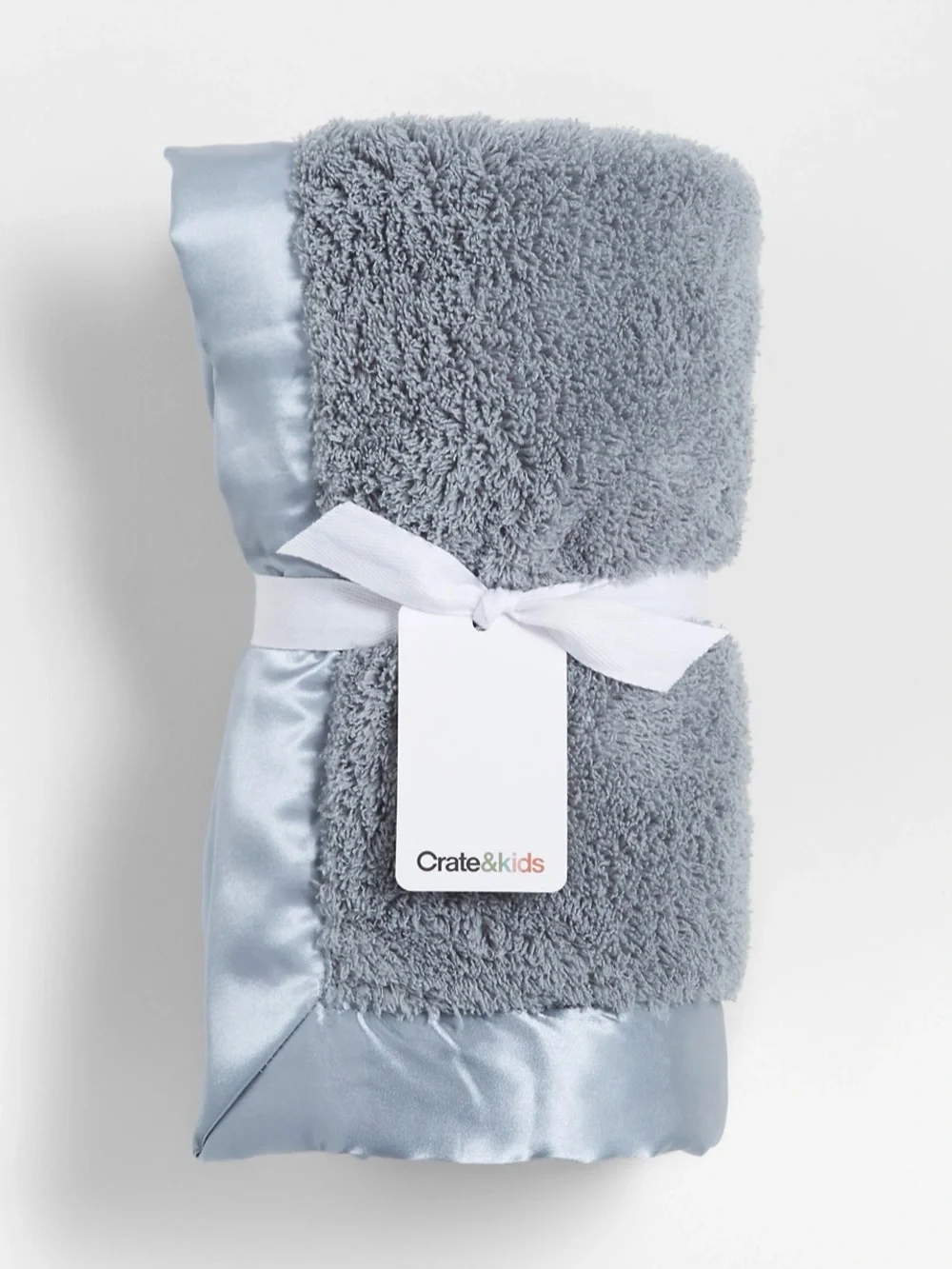 Brand new Crate & Kids Satin Trim Blue-Grey Plush Baby Stroller Blanket